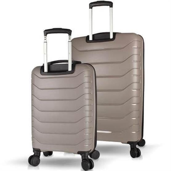 Solid PP Polipropilen Kırılmaz Kabin ve Büyük Boy Platin Gri 2li Valiz Seti