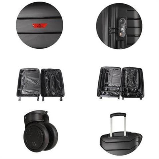 Solid PP Polipropilen Kırılmaz Kabin ve Büyük Boy Siyah 2li Valiz Seti