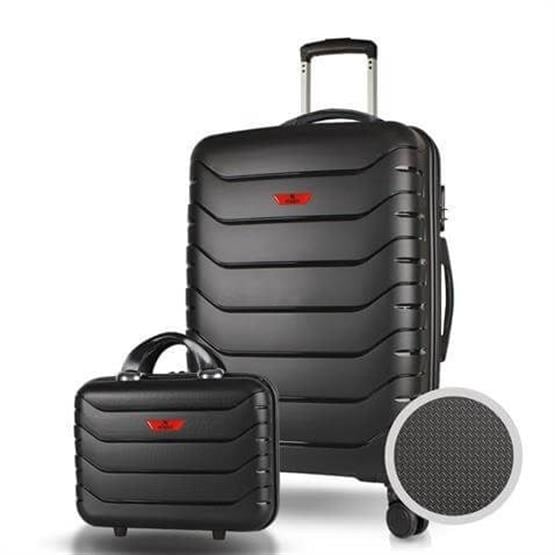 Solid PP Polipropilen Kırılmaz Makyaj ve Orta Boy Siyah 2li Valiz Seti