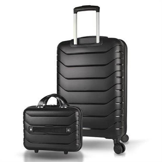 Solid PP Polipropilen Kırılmaz Makyaj ve Orta Boy Siyah 2li Valiz Seti