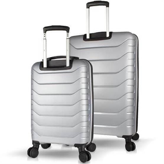 Solid PP Polipropilen Kırılmaz Kabin ve Büyük Boy Gümüş Gri 2li Valiz Seti