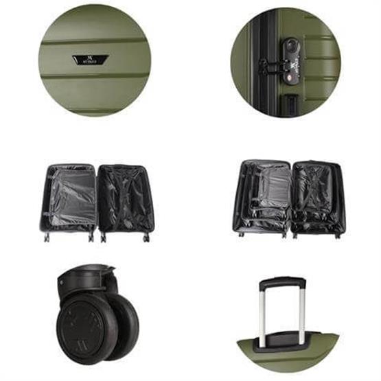 Solid PP Polipropilen Kırılmaz Makyaj ve Kabin Boy Haki 2li Valiz Seti