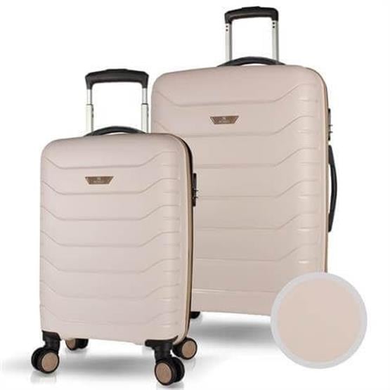 Solid PP Polipropilen Kırılmaz Kabin ve Orta Boy Krem 2li Valiz Seti