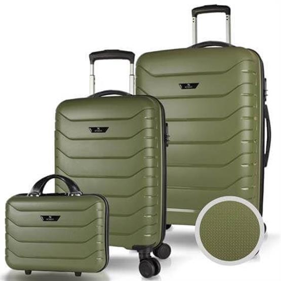 Solid PP Polipropilen Kırılmaz Makyaj Kabin ve Orta Boy Haki 3lü Valiz Seti