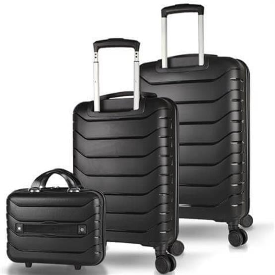 My Valice Solid PP Polipropilen Kırılmaz Makyaj Kabin ve Orta Boy Siyah 3lü Valiz Seti