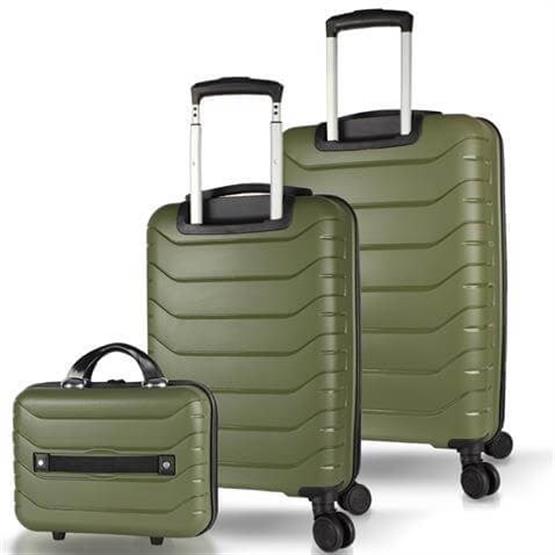 Solid PP Polipropilen Kırılmaz Makyaj Kabin ve Orta Boy Haki 3lü Valiz Seti
