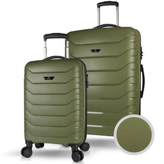 Solid PP Polipropilen Kırılmaz Kabin ve Orta Boy Haki 2li Valiz Seti