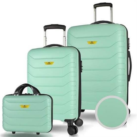 Solid PP Polipropilen Kırılmaz Makyaj Kabin ve Orta Boy Mint Yeşili 3lü Valiz Seti