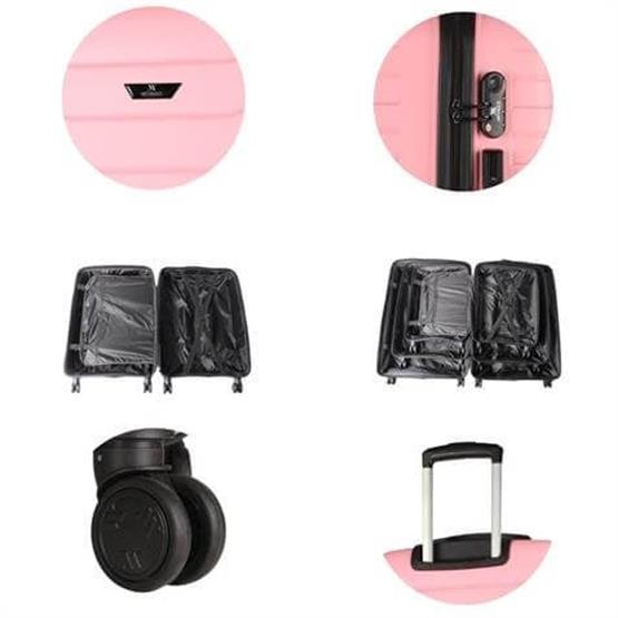 Solid PP Polipropilen Kırılmaz Kabin Orta Büyük ve Makyaj Boy Toz Pembe 4lü Travel Valiz Seti