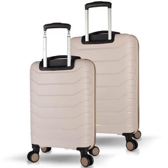 Solid PP Polipropilen Kırılmaz Kabin ve Orta Boy Krem 2li Valiz Seti