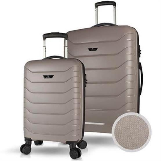 Solid PP Polipropilen Kırılmaz Kabin ve Orta Boy Platin Gri 2li Valiz Seti