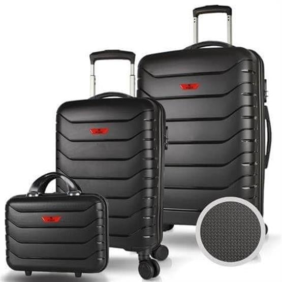 My Valice Solid PP Polipropilen Kırılmaz Makyaj Kabin ve Orta Boy Siyah 3lü Valiz Seti