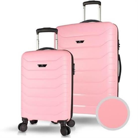 Solid PP Polipropilen Kırılmaz Kabin ve Orta Boy Toz Pembe 2li Valiz Seti