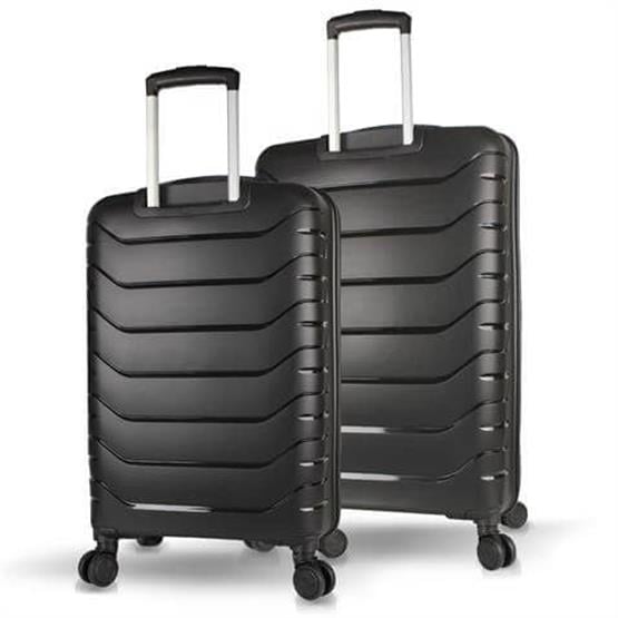 Solid PP Polipropilen Kırılmaz Orta ve Büyük Boy Siyah 2li Valiz Seti