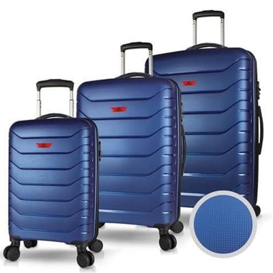 Solid PP Polipropilen Kırılmaz Kabin Orta ve Büyük Boy Parlement Mavisi 3lü Valiz Seti