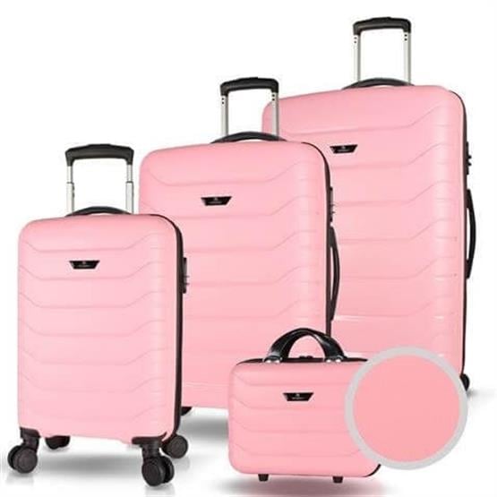 Solid PP Polipropilen Kırılmaz Kabin Orta Büyük ve Makyaj Boy Toz Pembe 4lü Travel Valiz Seti