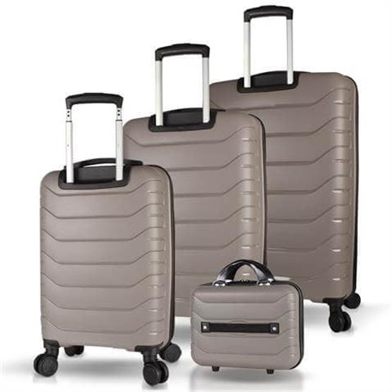 Solid PP Polipropilen Kırılmaz Kabin Orta Büyük ve Makyaj Boy Platin Gri 4lü Travel Valiz Seti