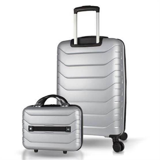 Solid PP Polipropilen Kırılmaz Makyaj ve Orta Boy Gümüş Gri 2li Valiz Seti