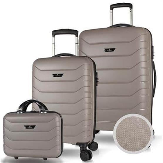 My Valice Solid PP Polipropilen Kırılmaz Makyaj Kabin ve Orta Boy Platin Gri 3lü Valiz Seti