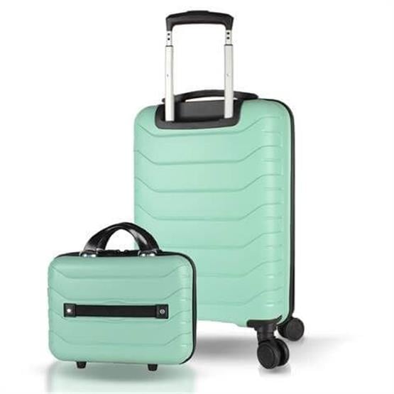 Solid PP Polipropilen Kırılmaz Makyaj ve Kabin Boy Mint Yeşili 2li Valiz Seti