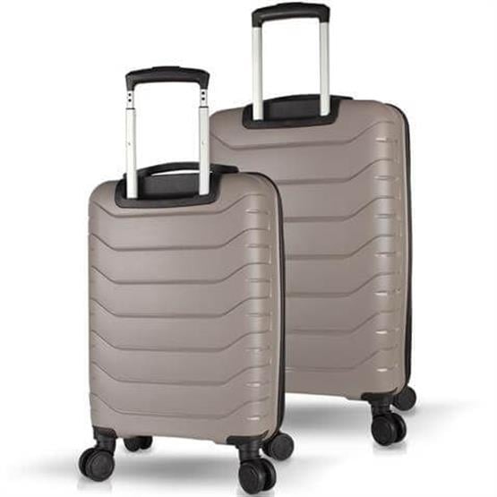 Solid PP Polipropilen Kırılmaz Kabin ve Orta Boy Platin Gri 2li Valiz Seti