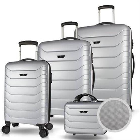 Solid PP Polipropilen Kırılmaz Kabin Orta Büyük ve Makyaj Boy Gümüş Gri 4lü Travel Valiz Seti