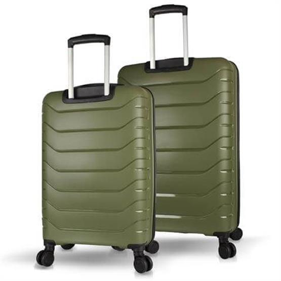 Solid PP Polipropilen Kırılmaz Orta ve Büyük Boy Haki 2li Valiz Seti