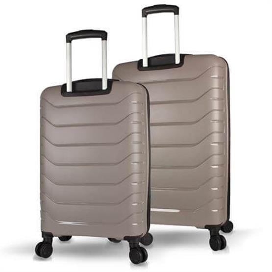 Solid PP Polipropilen Kırılmaz Orta ve Büyük Boy Platin Gri 2li Valiz Seti