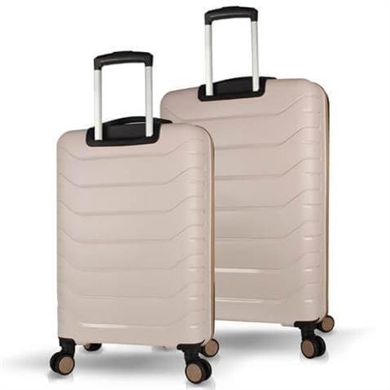 Solid PP Polipropilen Kırılmaz Orta ve Büyük Boy Krem 2li Valiz Seti