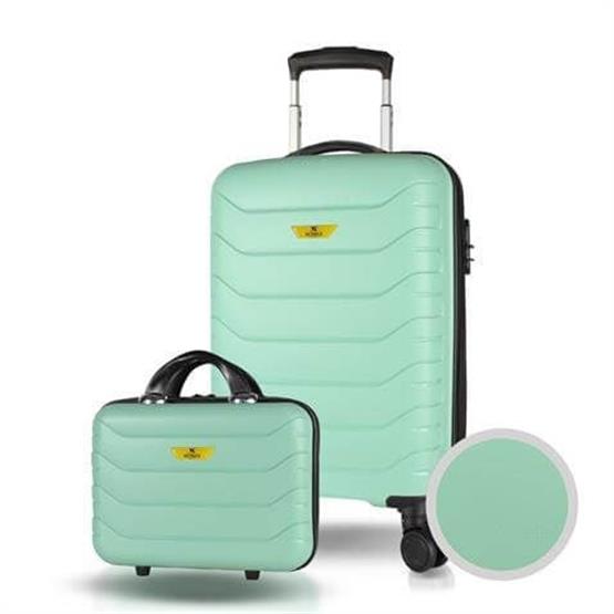 Solid PP Polipropilen Kırılmaz Makyaj ve Kabin Boy Mint Yeşili 2li Valiz Seti