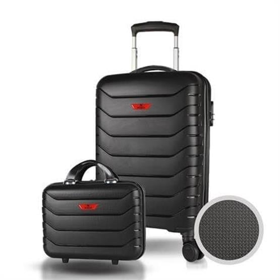 Solid PP Polipropilen Kırılmaz Makyaj ve Kabin Boy Siyah 2li Valiz Seti