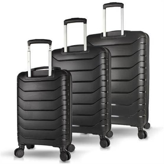 Solid PP Polipropilen Kırılmaz Kabin Orta ve Büyük Boy Siyah 3lü Valiz Seti