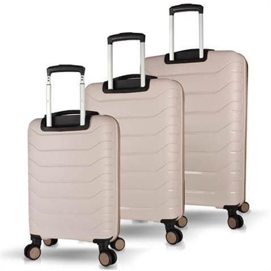 Solid PP Polipropilen Kırılmaz Kabin Orta ve Büyük Boy Krem 3lü Valiz Seti