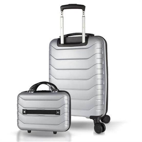 Solid PP Polipropilen Kırılmaz Makyaj ve Kabin Boy Gümüş Gri 2li Valiz Seti