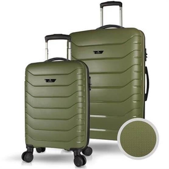 Solid PP Polipropilen Kırılmaz Kabin ve Büyük Boy Haki 2li Valiz Seti
