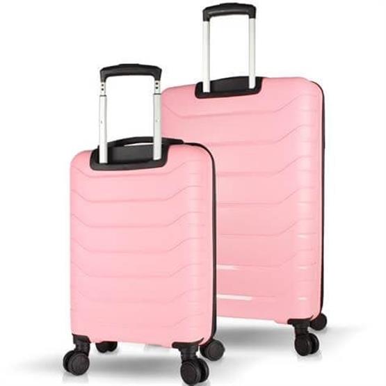 Solid PP Polipropilen Kırılmaz Kabin ve Büyük Boy Toz Pembe 2li Valiz Seti