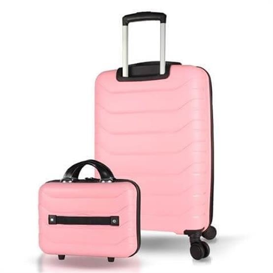 Solid PP Polipropilen Kırılmaz Makyaj ve Orta Boy Toz Pembe 2li Valiz Seti