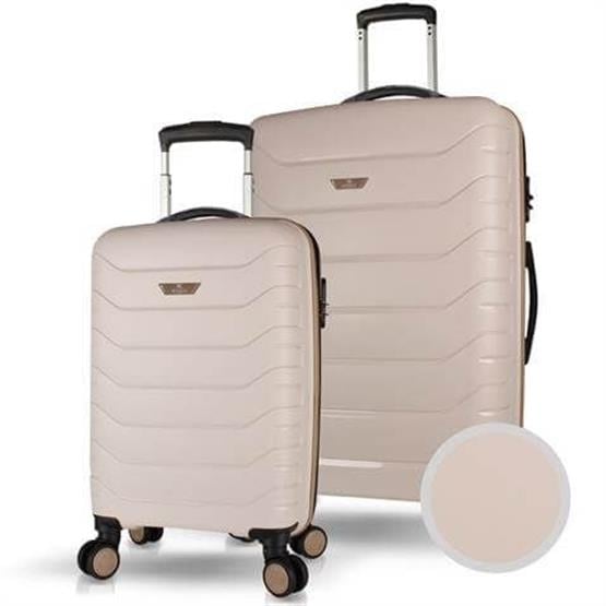 Solid PP Polipropilen Kırılmaz Kabin ve Büyük Boy Krem 2li Valiz Seti