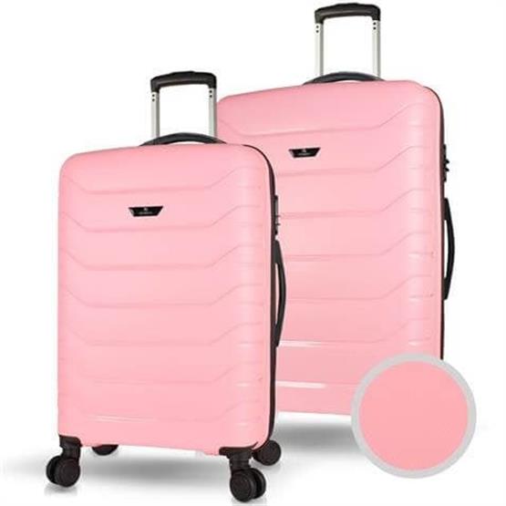 Solid PP Polipropilen Kırılmaz Orta ve Büyük Boy Toz Pembe 2li Valiz Seti
