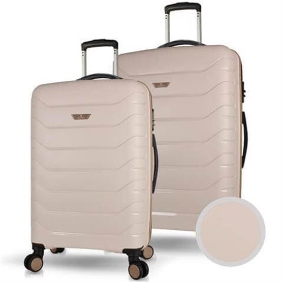 Solid PP Polipropilen Kırılmaz Orta ve Büyük Boy Krem 2li Valiz Seti