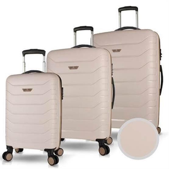 Solid PP Polipropilen Kırılmaz Kabin Orta ve Büyük Boy Krem 3lü Valiz Seti
