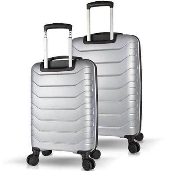 Solid PP Polipropilen Kırılmaz Kabin ve Orta Boy Gümüş Gri 2li Valiz Seti