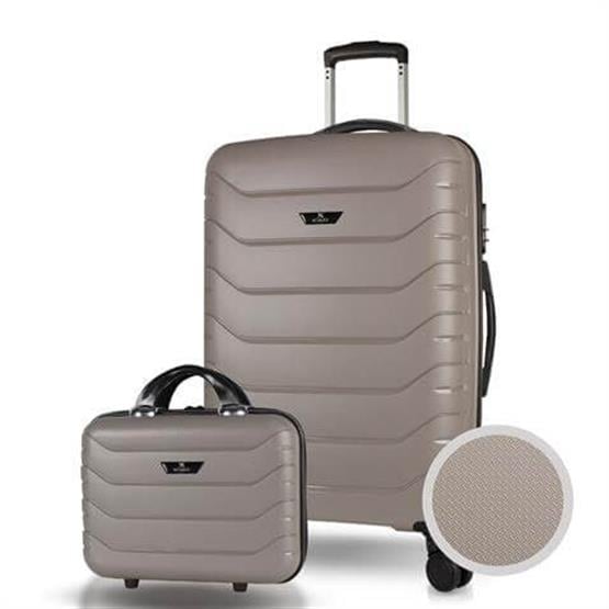 Solid PP Polipropilen Kırılmaz Makyaj ve Orta Boy Platin Gri 2li Valiz Seti