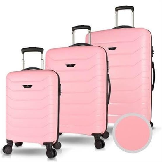 My Valice Solid PP Polipropilen Kırılmaz Kabin Orta ve Büyük Boy Toz Pembe 3lü Valiz Seti
