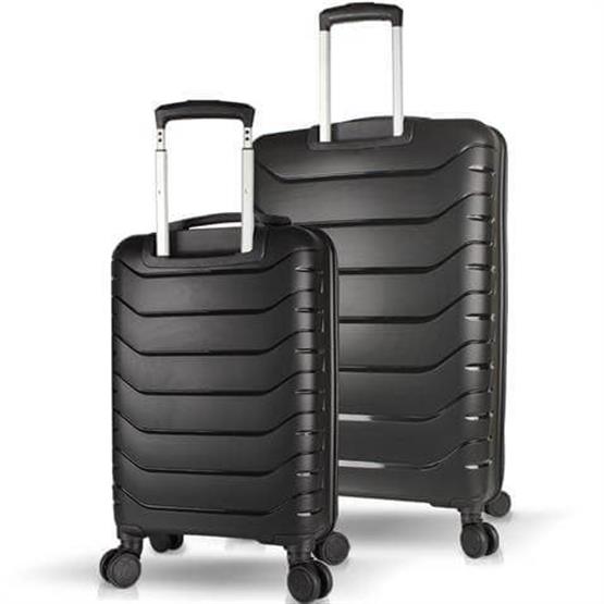Solid PP Polipropilen Kırılmaz Kabin ve Büyük Boy Siyah 2li Valiz Seti