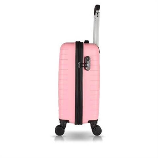 Solid PP Polipropilen Kırılmaz Makyaj ve Kabin Boy Toz Pembe 2li Valiz Seti