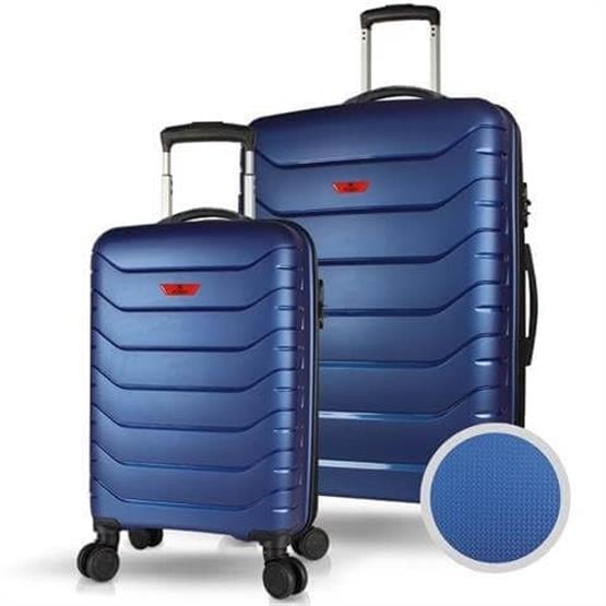 Solid PP Polipropilen Kırılmaz Kabin ve Büyük Boy Parlement Mavisi 2li Valiz Seti