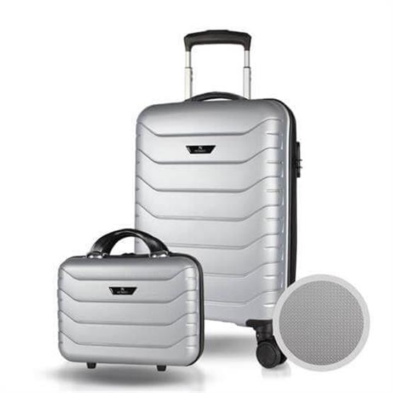 Solid PP Polipropilen Kırılmaz Makyaj ve Kabin Boy Gümüş Gri 2li Valiz Seti