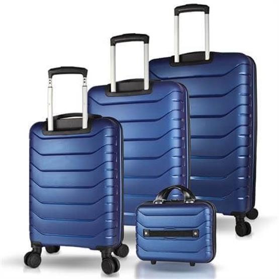 Solid PP Polipropilen Kırılmaz Kabin Orta Büyük ve Makyaj Boy Parlement Mavisi 4lü Travel Valiz Seti