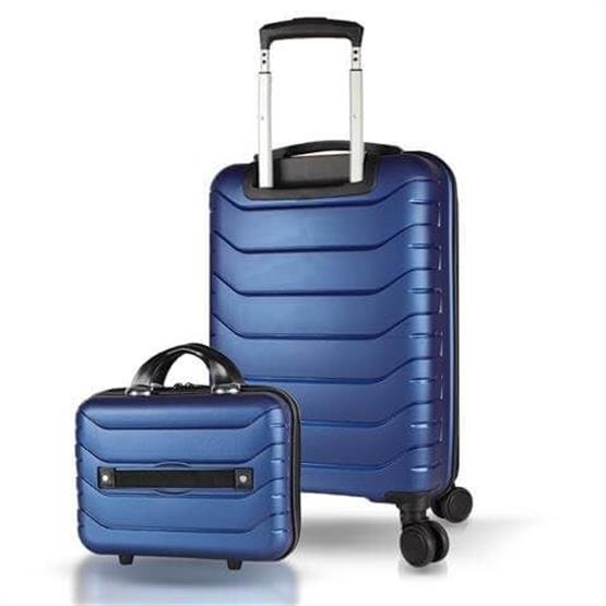 Solid PP Polipropilen Kırılmaz Makyaj ve Kabin Boy Parlement Mavisi 2li Valiz Seti